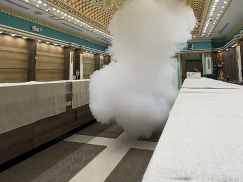 Security fog filling a store